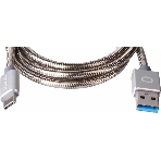 КабельQumo Type-С кабель, 1м, USB 3.0, 5В, 3А, 15Вт, металлическая оплетка, металлический коннектор, серебряный, фото 1