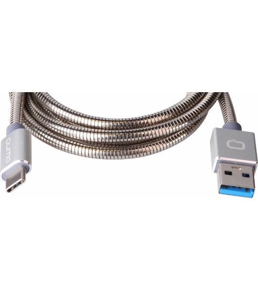 КабельQumo Type-С кабель, 1м, USB 3.0, 5В, 3А, 15Вт, металлическая оплетка, металлический коннектор, серебряный