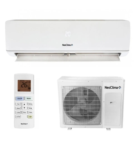 Кондиционер сплит-система Neoclima NS/NU-HAX24R 24000 BTU, 65 м², 35/48 дБ, охлаждение, обогрев, осушение, белый