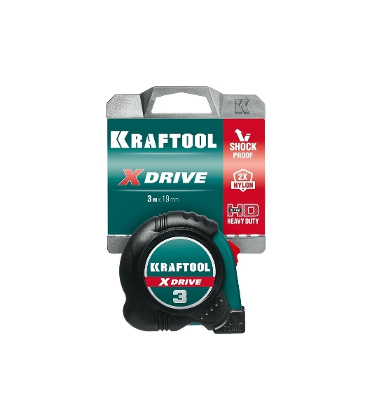 Рулетка KRAFTOOL X-Drive 3м/19мм с ударостойким обрезиненным корпусом