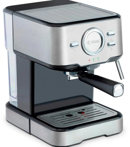 Кофеварка рожковая Vitek VT-1520 серебристый/черный, исп. кофе - молотый, 1.5 л, 850 Вт, 15 бар