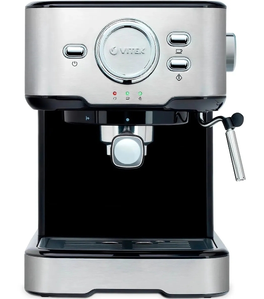 Кофеварка рожковая Vitek VT-1520 серебристый/черный, исп. кофе - молотый, 1.5 л, 850 Вт, 15 бар