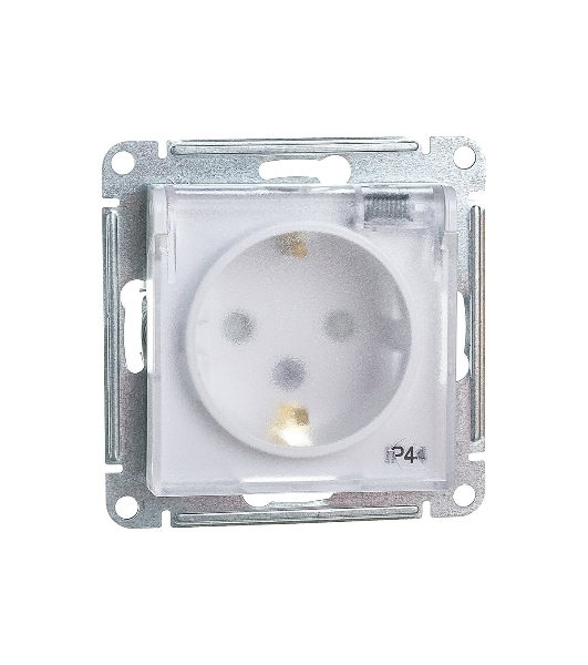 Механизм розетки 1-м СП AtlasDesign AQUA с заземл. защ. шторки с защ. крышкой 16А IP44 белый, SchE ATN440146