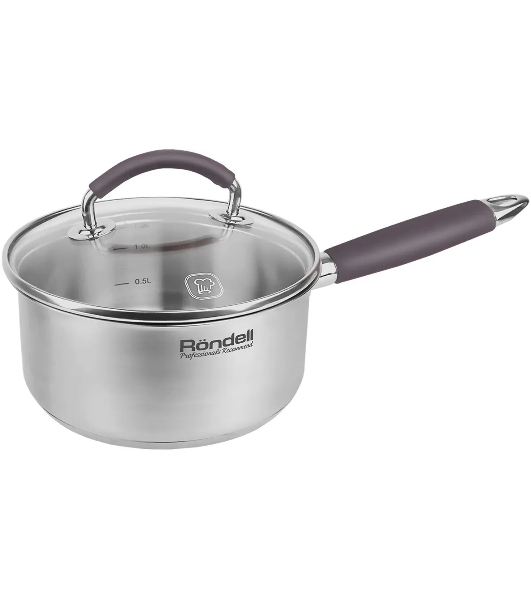 Ковш Rondell Akzent RDS-1386, 1.3 л, с крышкой, стальной