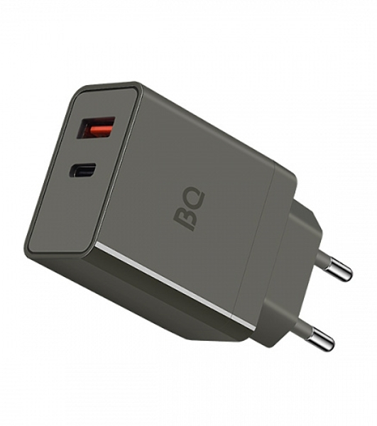 Сетевое зарядное устройство BQ Charger 38W2A01 (2 ports Type-C + USB, PD 20W+QC3.0 18W, 38W total) серый