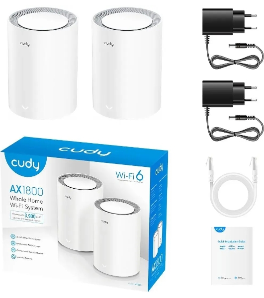 Бесшовный Mesh роутер Cudy M1800 (M1800 2-PACK) AX1800 10/100/1000BASE-TX/Wi-Fi белый (упак.:2шт)