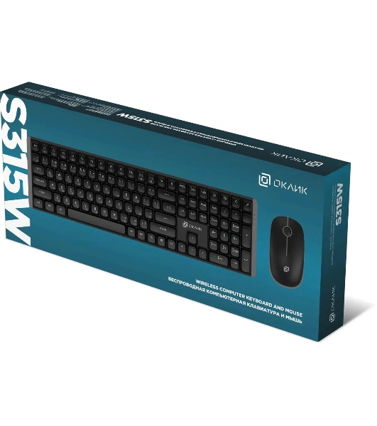 Комплект клавиатура+мышь Oklick S315W беспроводной, USB, 1600 DPI, чёрный