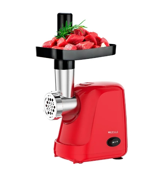 Мясорубка электрическая KELLI KL-5007 красный, 2400 Вт, 3.0 кг/мин, реверс, защита от перегрузки, насадки - 2