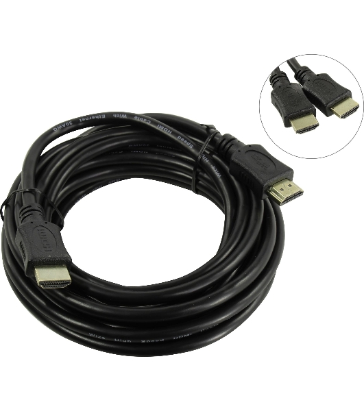 Кабель HDMI C-HM-HM-5M Wize, 5 м, v.2.0, 19M/19M, позол.разъемы, экран, черный, пакет