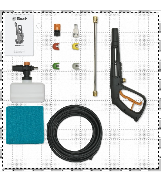 Мойка высокого давления Bort BHR-2300-PRO 93416299 2300 Вт, максимальное давление 170 бар, рабочее давление 130 бар, 8 л/мин, 7.4 кг, набор акссесуаров 10 шт