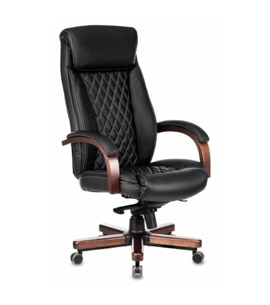Кресло Бюрократ T-9924WALNUT черный, кожа, подголовник