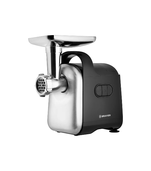 Мясорубка электрическая BRAYER BR1602 чёрный, 2000 Вт, 2.0 кг/мин, реверс, защита от перегрузки, металлический лоток, насадки - 6