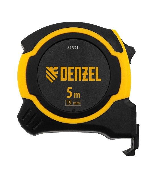 Рулетка Denzel 5м х 19мм, двухкомп. корпус, магнитный обрезиненный зацеп