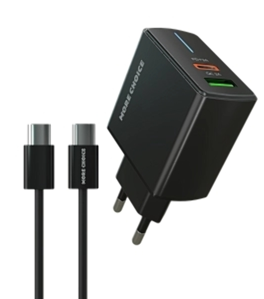 Сетевое зарядное устройство MORE CHOICE NC61a черный - 1USB+1USB-C 3.0A PD 20W+QC3.0 быстрая зарядка для Type-C