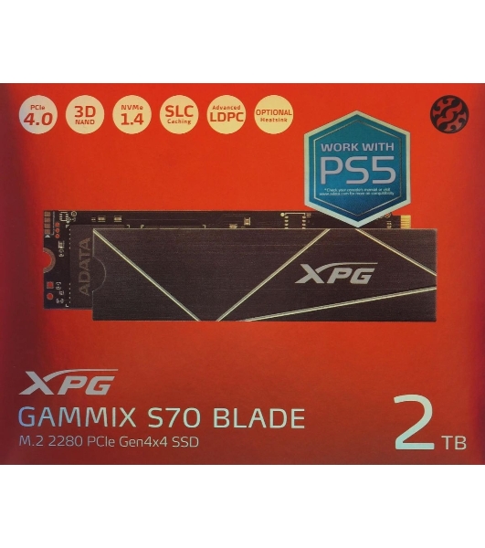 Накопитель SSD ADATA XPG GAMMIX BLADE S70, 2Tb, PCIe 4.0 x4, M.2 2280, NVMe, R/W 7400/6400