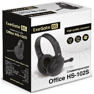 Гарнитура ExeGate Office HS-102S чёрный, проводная, 3.5 мм, накладные, регулятор громкости