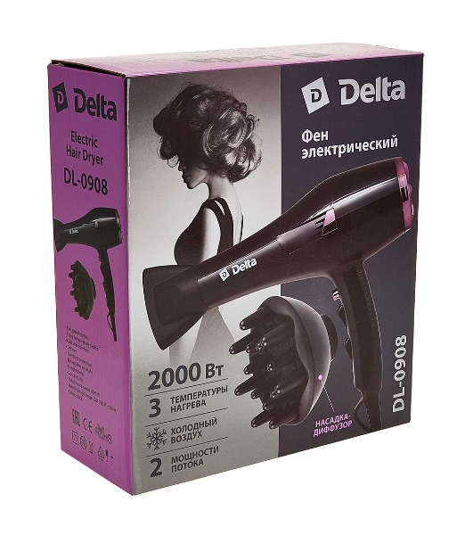 Фен Delta DL-0908 черный/коричневый, 2000 Вт