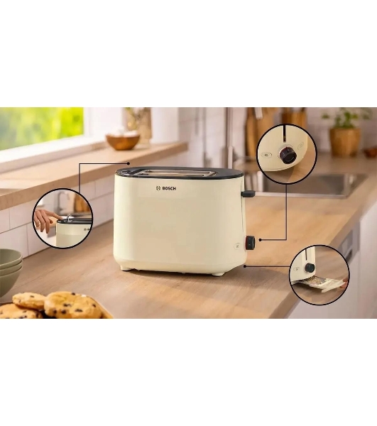 Тостер Bosch TAT2M127 бежевый, 950 Вт, 2 слота