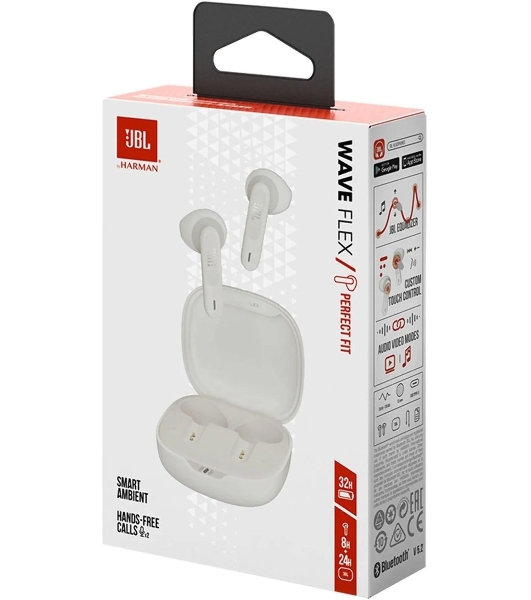 Наушники TWS JBL Wave Flex белый, вкладыши, Bluetooth, быстрая зарядка, до 8 ч