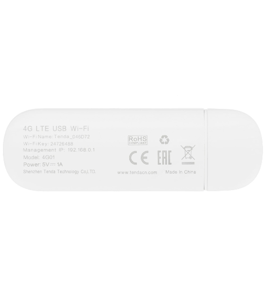 USB-модем Tenda 4G01, LTE Cat.4 150 Мбит/с, интерфейс USB2.0, белый