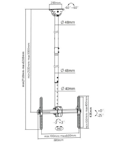 Кронштейн для телевизора Arm Media LCD-3000 черный, 32'-90' макс. 55 кг, потолочный, поворот и наклон