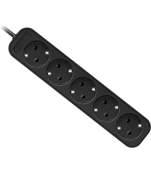 Удлинитель Defender с заземлением M518 1.8 м, 5 розеток, черный