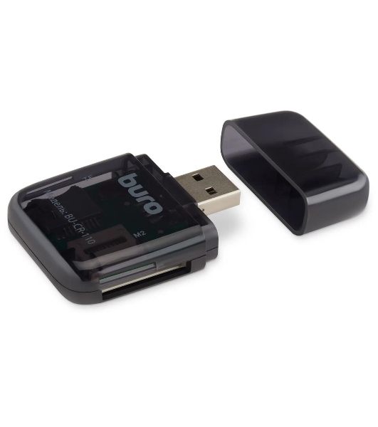 Кард-ридер Buro BU-CR-110 черный/MMC/MS/MS Duo/MS Micro M2/MS Pro/RS-MMC/SD/SDHC/TF/micro-SD/miсro-SDHC/USB 2.0/пластик
