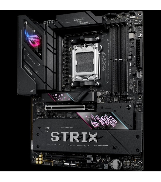 Материнская плата ASUS ROG STRIX B850-E GAMING WIFI, AM5, AMD B850, 4xDDR5, 4xSATA, 5xM.2, 1xPCI-E 5.0 x16, 1xPCI-E 4.0 x16, 1xRealtek 5Gb Ethernet, 1xUSB-C 4, 1xUSB-C 20Gbps, 6xUSB-A 10Gbps, 4xUSB-A 2.0, 3x3.5 мм, 7.1, ATX