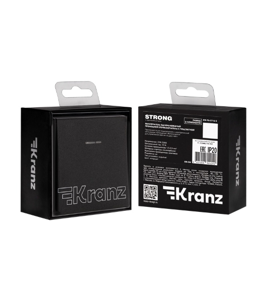 Выключатель Kranz STRONG 1 кл проходной (переключатель) с подсветкой 10А с/у антрацит