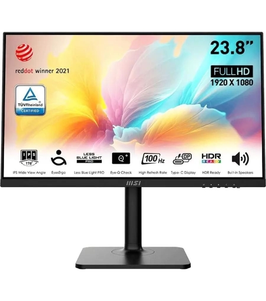 Монитор 23.8' MSI Modern MD2412P IPS 1920x1080, 100 Гц, 4 мс, 16:9, 300 кд/м2, 1xHDMI, 1xUSB-C, 1x3.5 мм, черный