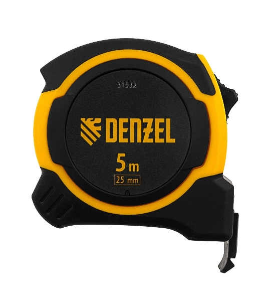 Рулетка Denzel 5м х 25мм, двухкомп. корпус, магнитный обрезиненный зацеп