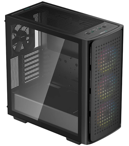 Компьютерный корпус Deepcool CK560 без БП, боковое окно (закаленное стекло), 3xARGB LED 120мм вентилятора спереди и 1x140мм вентилятор сзади, черный, ATX
