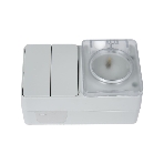 Блок открытого монтажа AtlasDesign PROFI IP54: розетка с заземлением со шторками 16А, выключатель 2-клав.10А, серый, фото 1