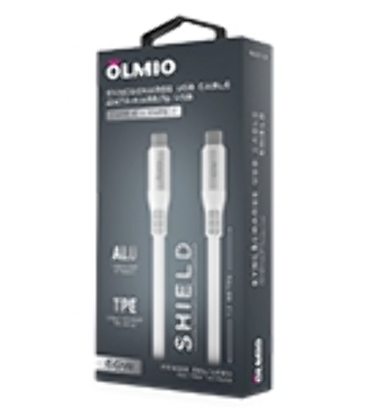 Кабель OLMIO SHIELD, Type-C - Type-C, 60W 3A, 1.2м, белый