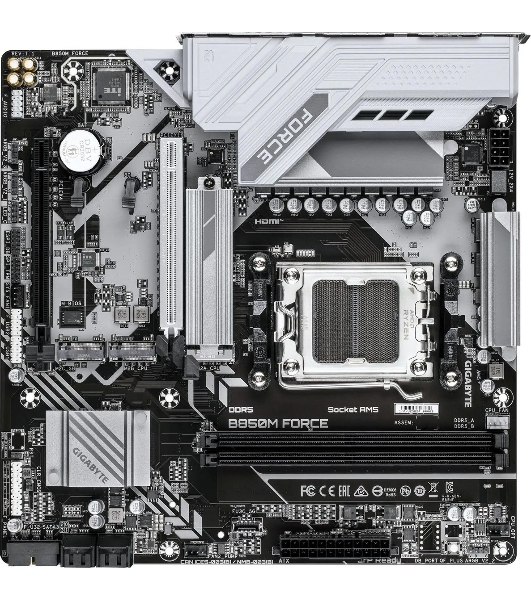 Материнская плата Gigabyte B850M FORCE, AM5, AMD B850, 2xDDR5, 4xSATA, 3xM.2, 1xPCIe 5.0 x16, 1xPCIe 4.0 x4, 1xHDMI, 1xDP, 1x2.5Gb LAN, 1xUSB-C 5Gbps, 1xUSB-A 10Gbps, 2xUSB-A 5Gbps, 2xUSB-A 2.0, 3x3.5 мм, 7.1, mATX