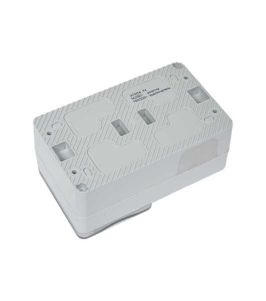 Блок открытого монтажа AtlasDesign PROFI IP54: розетка с заземлением со шторками 16А, выключатель 2-клав.10А, серый
