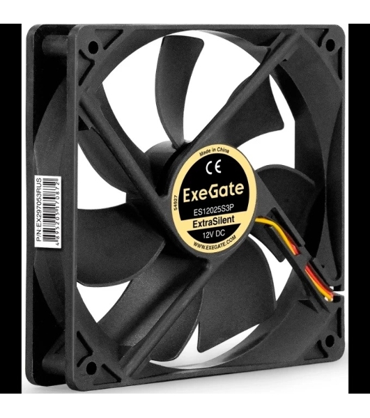 Вентилятор для корпуса ExeGate ExtraSilent ES12025S3P черный, 120 мм, 1300 об/мин, 22 дБ, 3 pin
