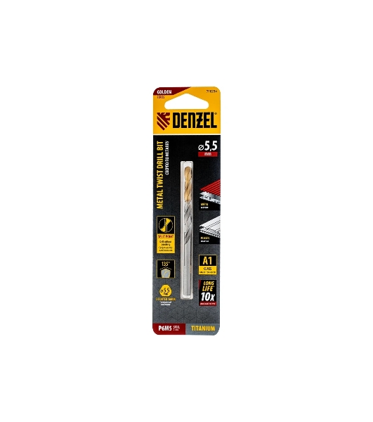 Сверло спиральное по металлу Denzel 5,5 x 93мм, Р6М5, Golden Tip