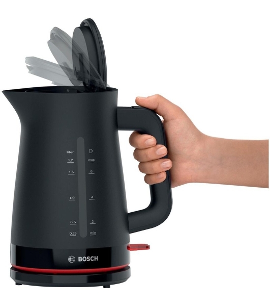 Электрочайник Bosch TWK3M123 черный, 1.7 л, 2400 Вт, скрытый нагревательный элемент