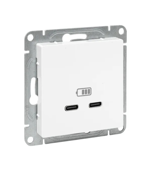 Розетка 2-м СП Эпика USB-C механизм бел. EKF UP1-SOW-2USBC