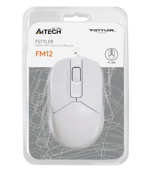Мышь проводная A4Tech Fstyler FM12 белый, 1200 dpi, USB, кнопки - 3