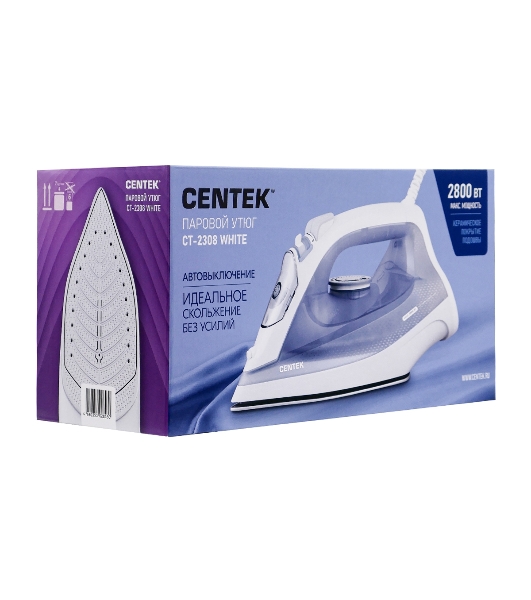 Утюг Centek CT-2308 белый, 2800 Вт, 50 г/мин, 190 г/мин, 300 мл