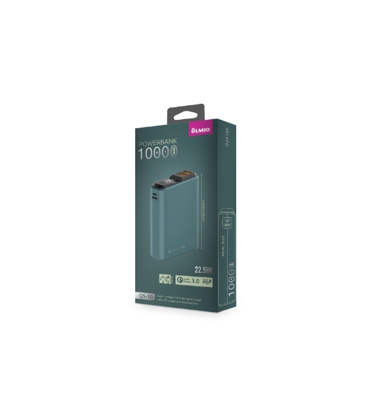 Портативный аккумулятор OLMIO QS-10, 10000mAh, 22.5W QuickCharge3.0/PowerDelivery, LCD, темно-зеленый