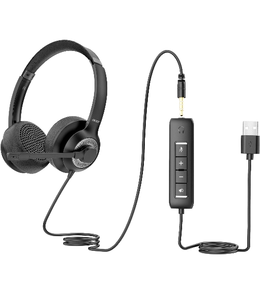Гарнитура Acer OHW309 чёрный, проводная, USB/mini jack 3.5 мм