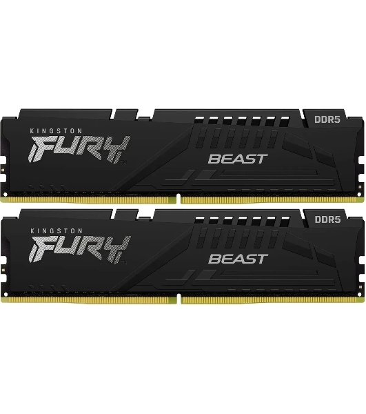 Оперативная память Kingston Fury Beast Black, DDR5, 64GB (2x32GB), 5200 MHz, CL40, с радиатором, чёрный
