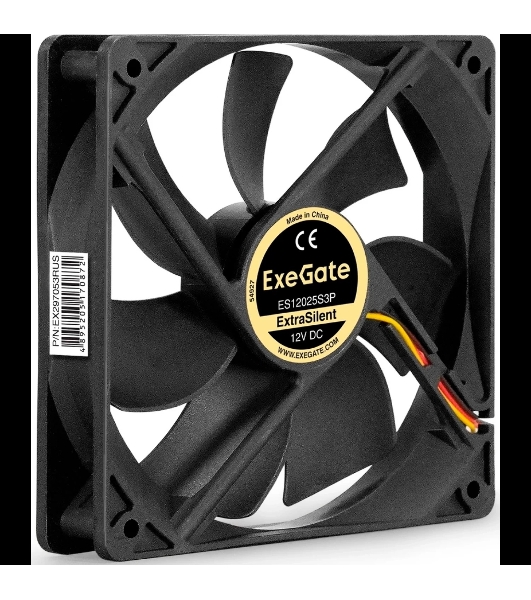 Вентилятор для корпуса ExeGate ExtraSilent ES12025S3P черный, 120 мм, 1300 об/мин, 22 дБ, 3 pin