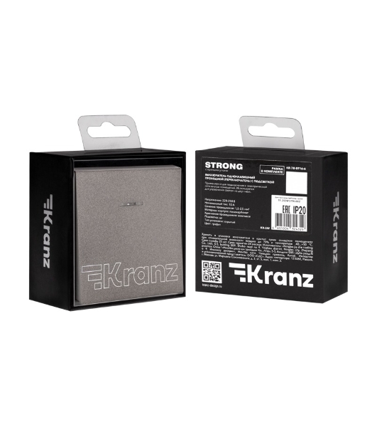 Выключатель Kranz STRONG 1 кл проходной (переключатель) с подсветкой 10А с/у графит