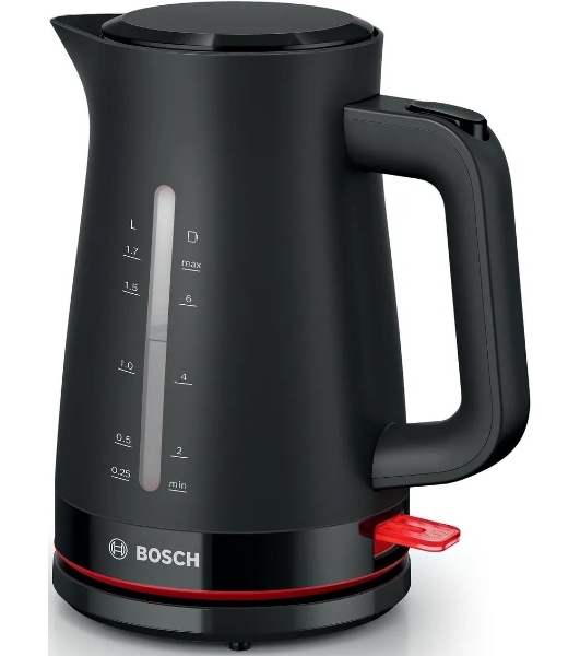 Электрочайник Bosch TWK3M123 черный, 1.7 л, 2400 Вт, скрытый нагревательный элемент