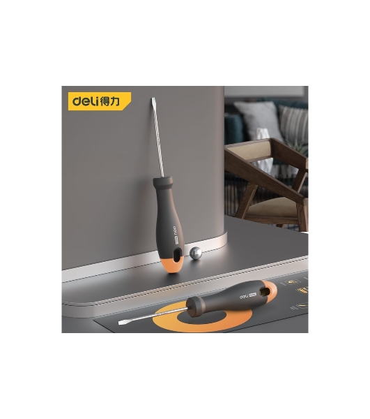 Отвертка шлицевая Home Series Gray' Deli HT1103C 3x75мм Эксклюзивный дизайн, рукоятка из высококачественного софттач пластика
