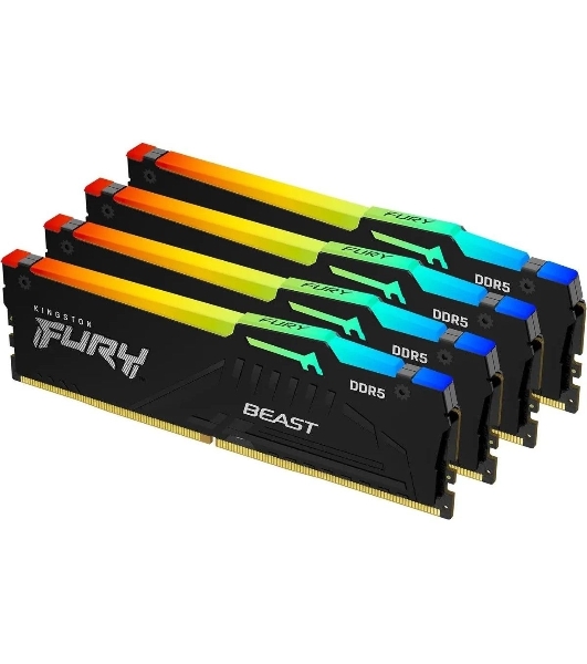 Оперативная память Kingston Fury Beast, DDR5, 64Gb (4x16GB), 5200MHz, CL40, DIMM, с радиаторами, RGB, черный